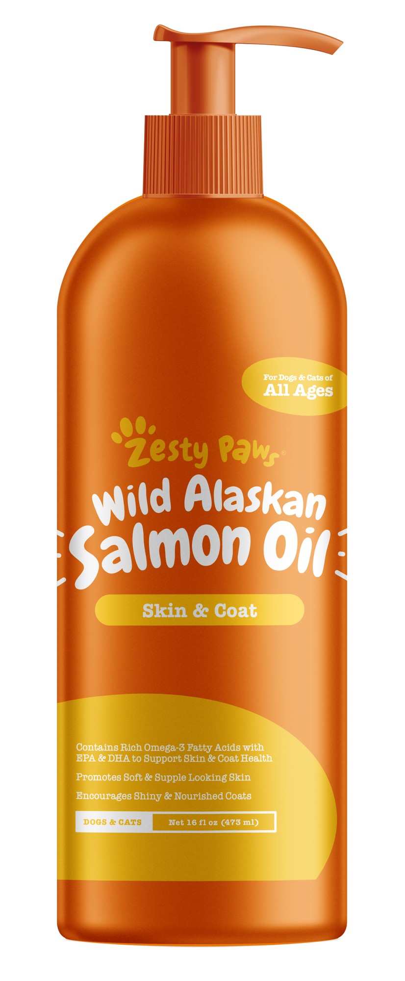Zesty Paws Skin and Coat Wild Alaskan Salmon Oil Omega-3 Liquid Cat and Dog Supplement 16 Ounce