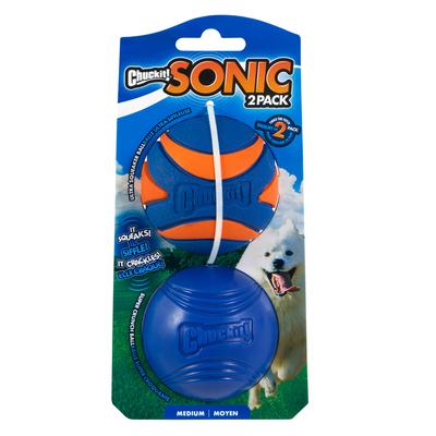 Chuckit! Petmate Sonic Squeaker and Crunch Ball Fetch Dog Toys - Medium - 2.5 Inch - 2 Pack