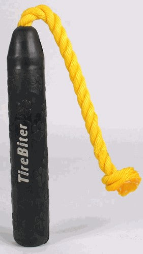 Mammoth Pet Products TireBiter Rubber Retriever Stick and Rope Fetch Tug Dog Toy - 11 Inch