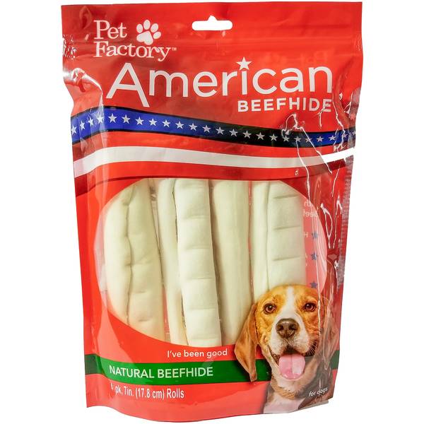 Pet Factory American Beefhide Rolls Natural Dog Chews 7-8 Inch - 4 Pack