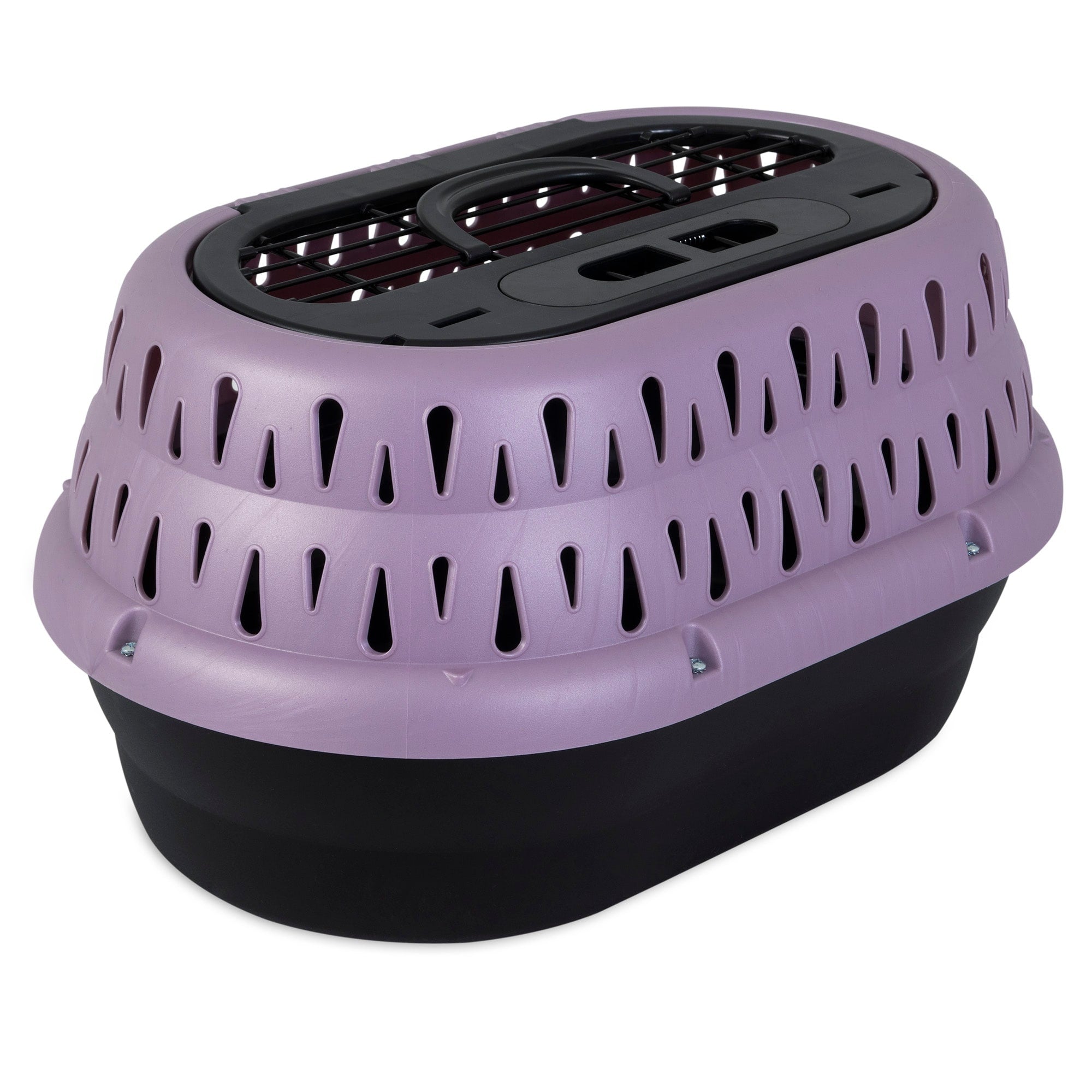 Petmate 2-Door Top Loading Oval-Shaped Airline Travel Cat Kennel Carrier - Small - L:19 X W:12.5 X H:10.8 Inches Purple