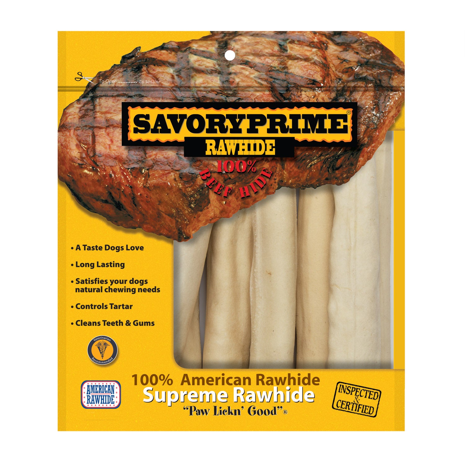 Savory Prime American Rawhide Beef-Hide Supreme Retriever Roll Natural Dog Chews - White - 10 Inch - 8 Pack Default Title