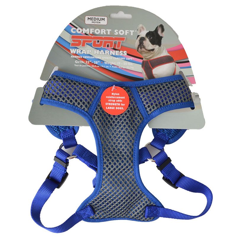 Coastal Comfort Soft Sport Wrap Adjustable Mesh Dog Harness Gray/Blue Medium - 22-28 Inch