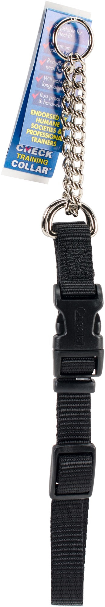 Coastal Adjustable Check Training Dog Collar with Buckle Black Medium - L:14-18 X W:5/8 Inch