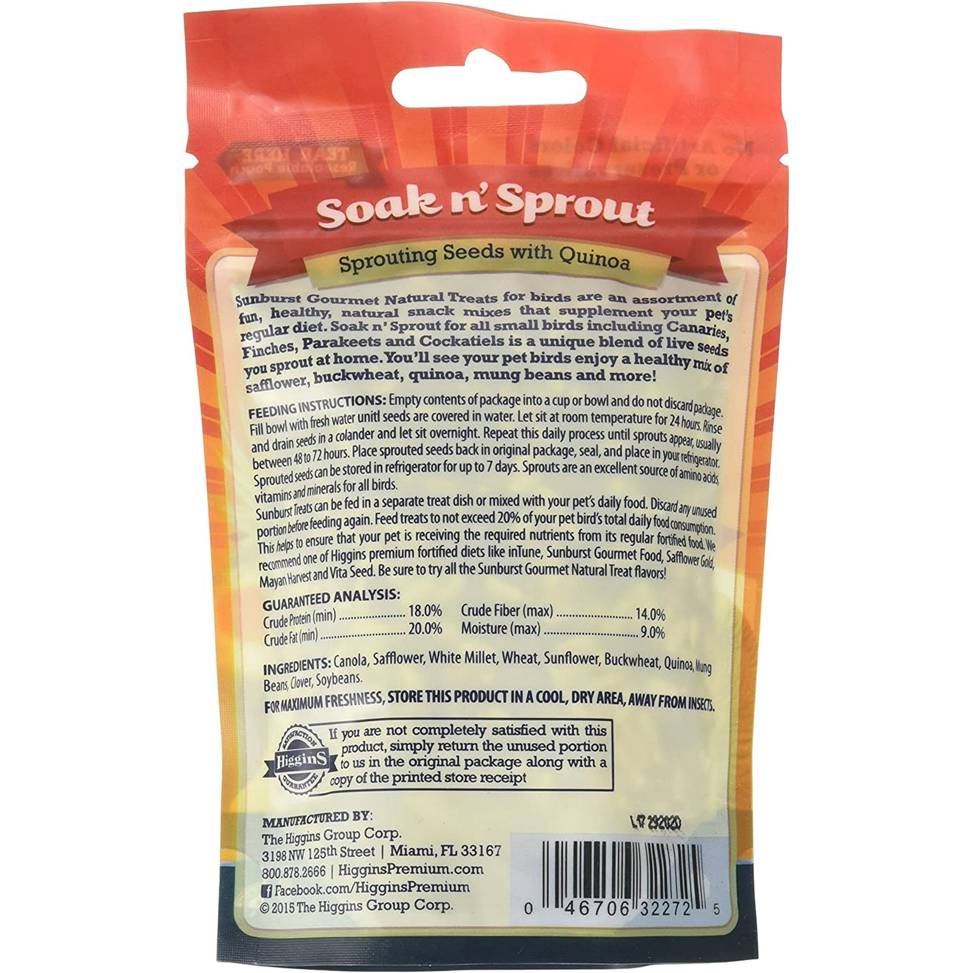 Higgins Sunburst Soak and Sprout Small Bird Treats -  3 Oz