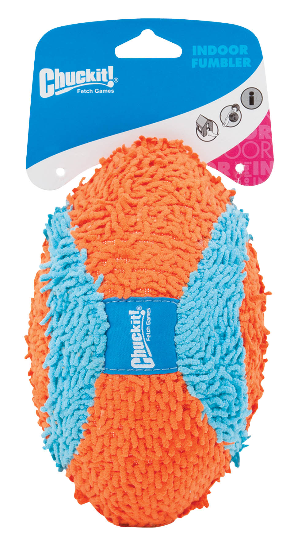 Chuckit! Petmate Indoor Fumbler Football Microfiber Chenille Dog Toy - Orange and Blue - 7.5 Inch