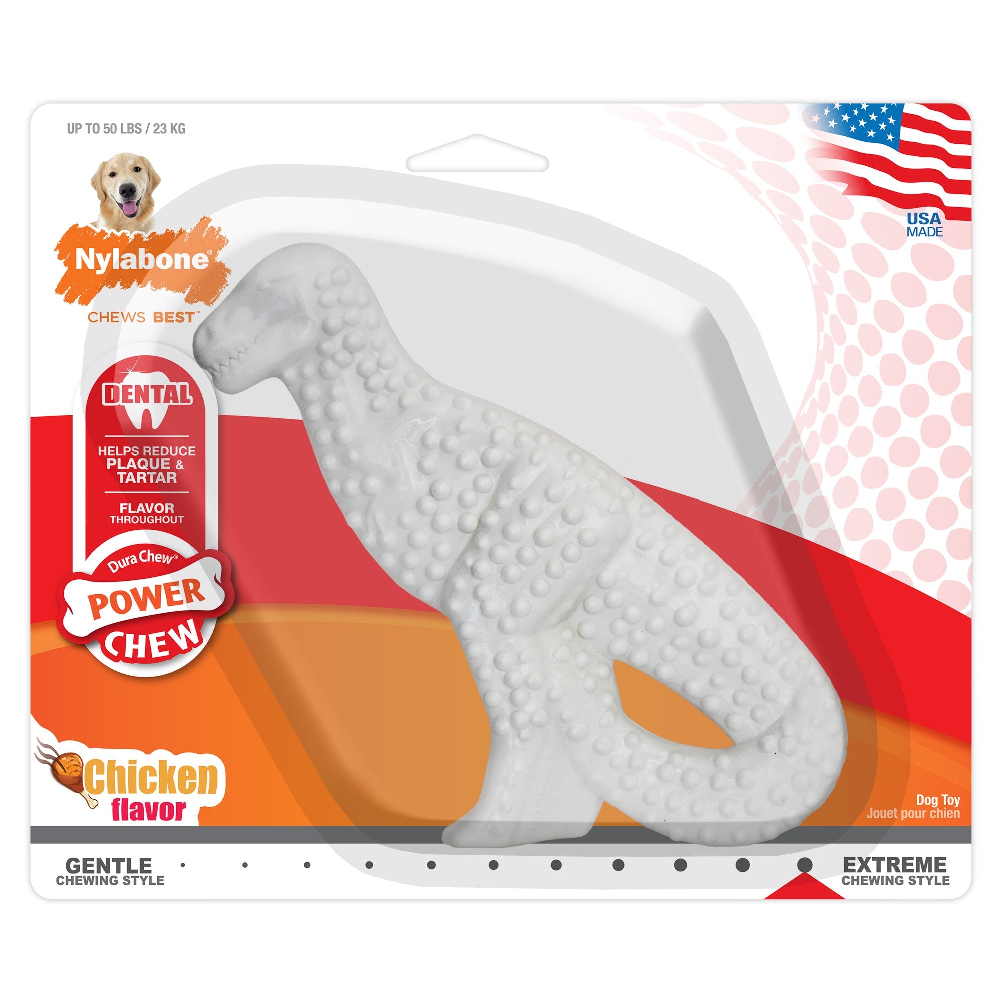 Nylabone Dinosaur Durable Power-Chew Fresh Breath Dental Nylon Chew Dog Toy - Small/Regular