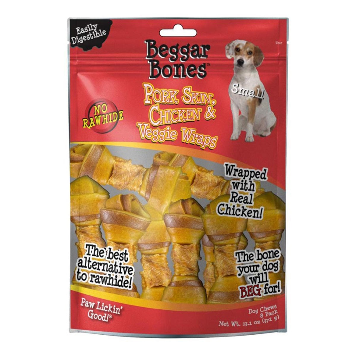Savory Prime Beggar Bones Rawhide-Free Wraps Bones 3-in-1 Pork Skin Chicken and Veggie Natural Dog Chews - Small - 8 Pack Default Title