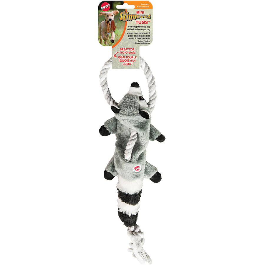 Ethical SPOT Skinneeez Stuffing-Free Tugs Forest Raccoon Rope Tug and Squeak Soft Dog Toy Small - 14 Inch