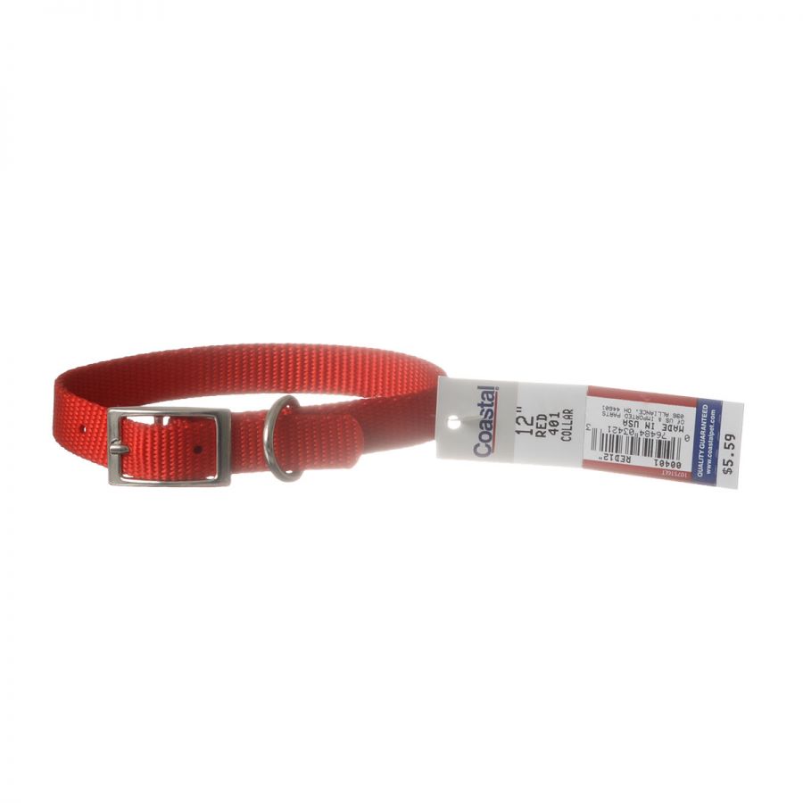 Coastal Made in USA Single Ply Nylon Dog Collar - Red Medium - L:12 X W:5/8 Inch