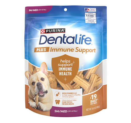Purina DentaLife + Immune Support Chicken Apple and Blueberry Dental Dog Treats - Small/Medium 19 Count - 14.4 Oz - Case of 4