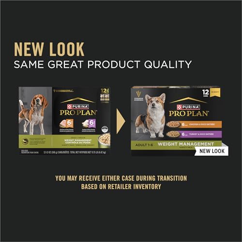 Purina Pro Plan Specialized Weight Management Chicken Turkey with Rice Adult Canned Dog Food - Variety Pack - 13 Oz - Case of  12