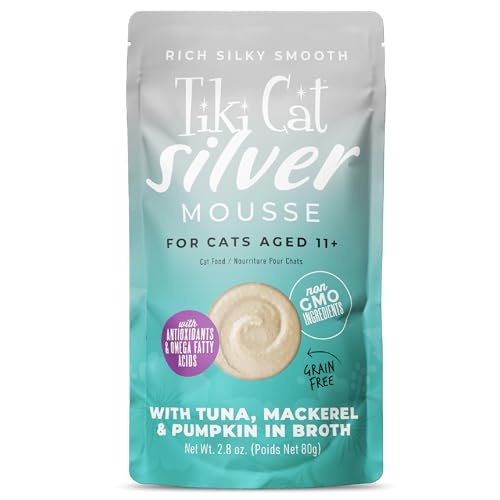 Tiki Cat Silver Mousse Grain-Free Tuna Mackerel and Pumpkin in Broth Senior Adult Wet Cat Food Pouch - 2.8 Oz - Case of 12 Default Title