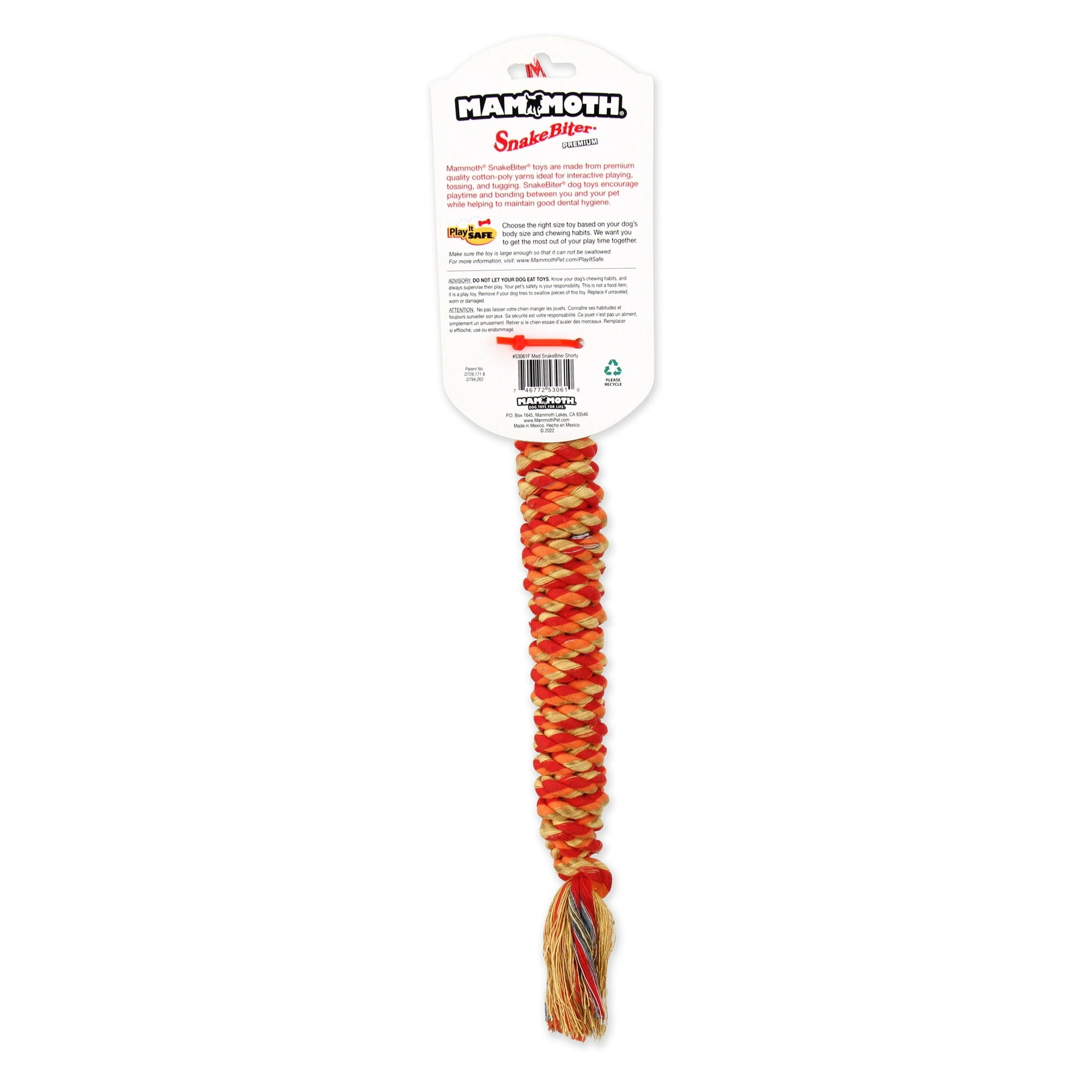 Mammoth Pet Products Flossy Snakebiter Shorty Rope and Tug Dog Toy - Multi-Color - Medium - 18 Inch