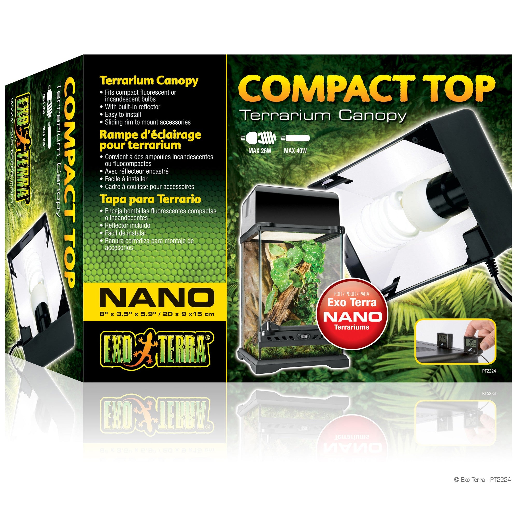 Exo Terra Compact Top Terrarium Plastic Canopy Incandescent Light Fixture Nano - 8 Inch