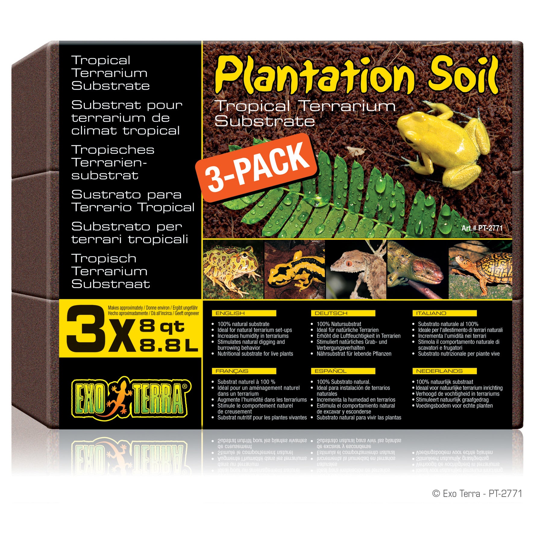 Exo Terra Plantation Soil Coconut Fiber Reptie and Amphibian Terrarium Substrate Brick 8 Quarts - 3 Pack