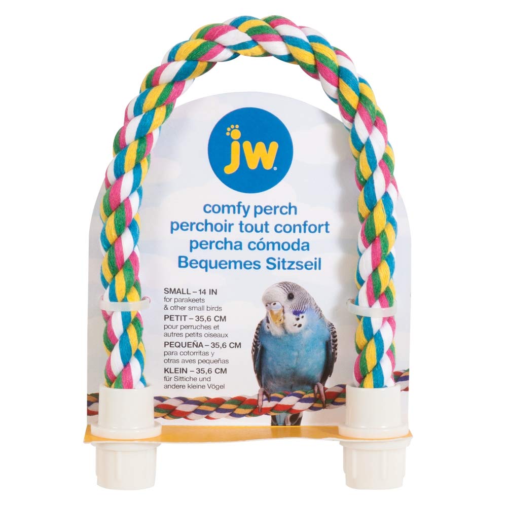 JW Pet Booda Comfy Perch with Flexible Rope Bird Cage Accessory - Multi-Colored Small - 14 Inch