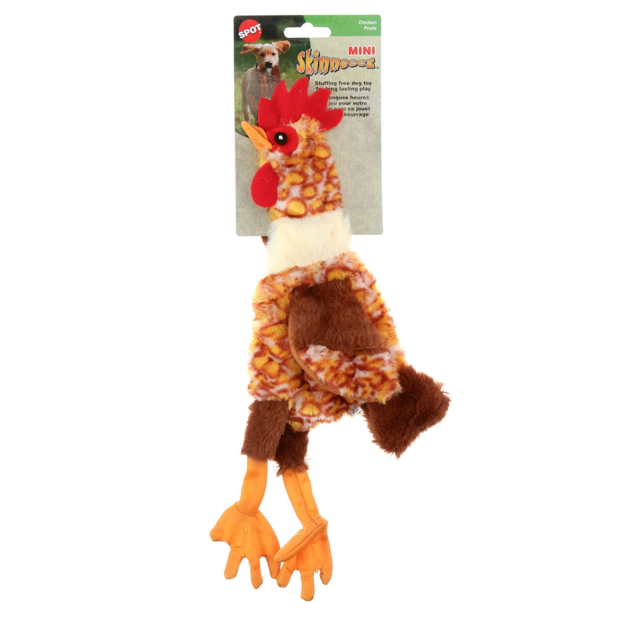 Ethical SPOT Skinneeez Stuffing-Free Barnyard Chicken Squeak and Soft Dog Toy Small - 13 Inch