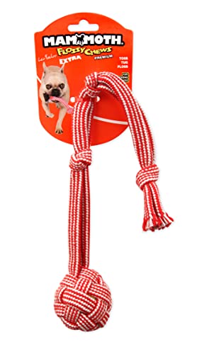 Mammoth Pet Products Extra Floss Webbing Ball and Rope Tug Dog Toy Small - 2.5 Inch
