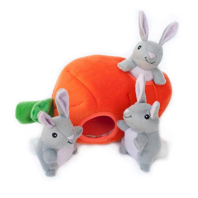 Zippy Paws Burrow Bunny N' Carrot Squeaky Hide-and-Seek Plush Interactive Dog Toy - Medium