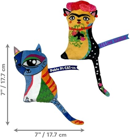 Kong Artz Kahlo and Picasso Ribbon and Tail Crackle and Plush Catnip Cat Toy - 2 Pack