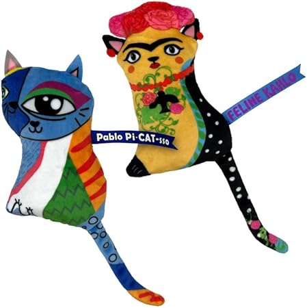 Kong Artz Kahlo and Picasso Ribbon and Tail Crackle and Plush Catnip Cat Toy - 2 Pack