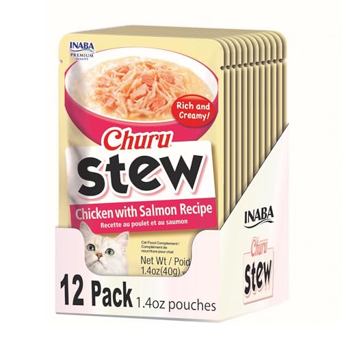 Inaba Churu Stew Chicken and Salmon Wet Cat Food or Topper Pouch - 1.4 Oz - 12 Pack Default Title