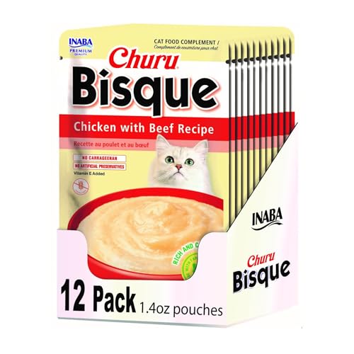 Inaba Churu Bisque Chicken and Beef Creamy Wet Cat Food or Topper Pouch - 1.4 Oz - 12 Pack Default Title