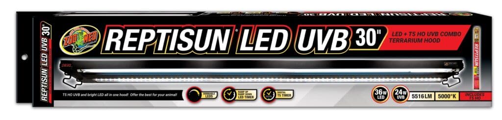 Zoo Med Laboratories ReptiSun T5 and UVB LED Combo Digital Timer Terrarium Light and Hood Fixture 24 Inch