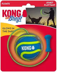 Kong Bunji High-Viz Bright and Glow-in-The-Dark Retriever Rubber Ball and Rope Dog Toy - Assorted Color Medium