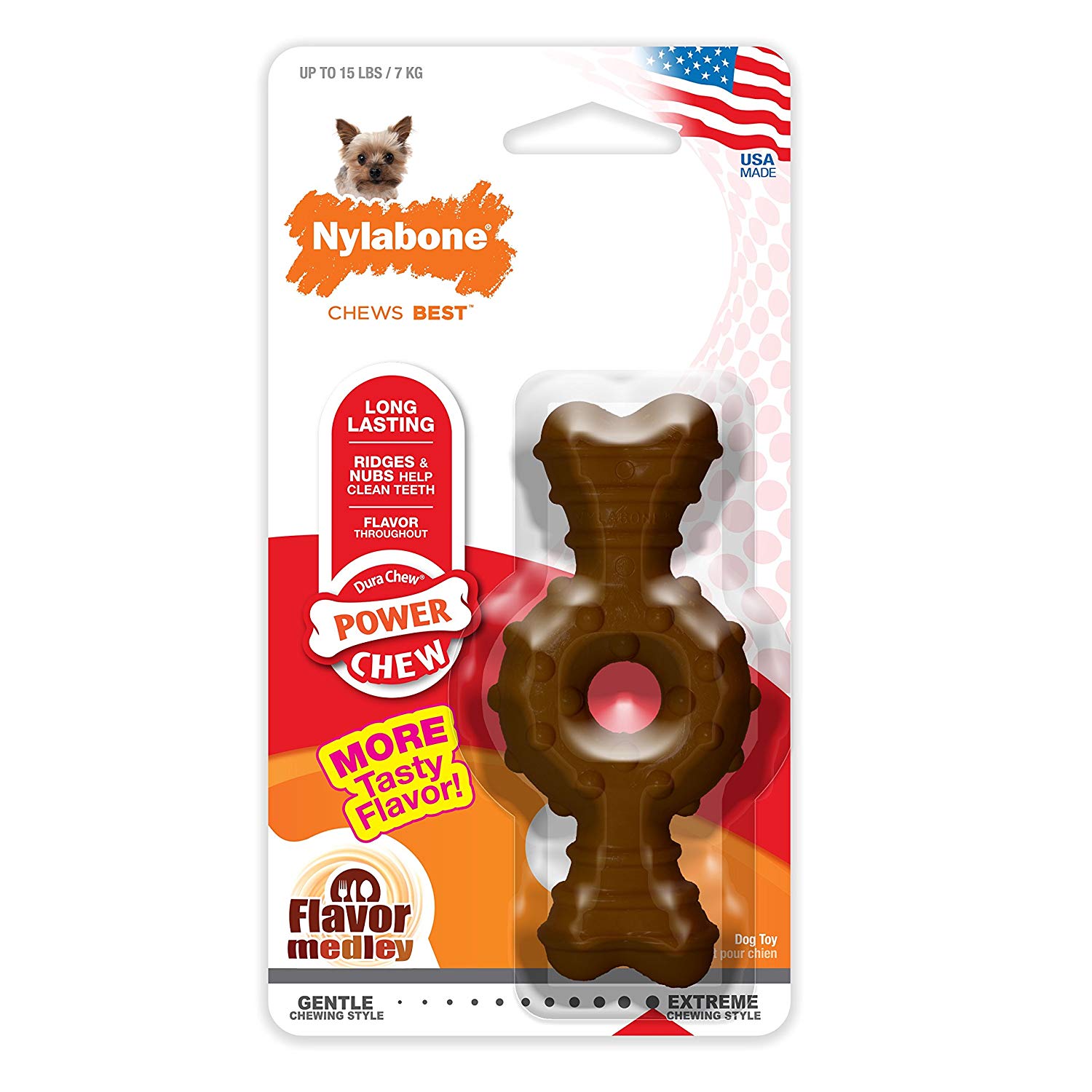 Nylabone Textured Ring-Bone Durable Power-Chew Medley Flavor Nylon Chew Dog Toy - Extra Small/Petite