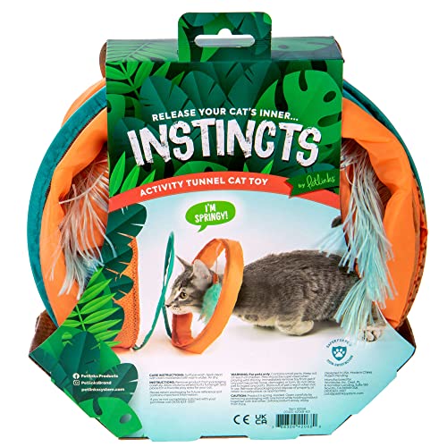 SmartyKat Instincts Teaser Collapsible Travel Cat Tunnel with Fringe and Feather Hanging Toy - Large