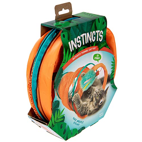 SmartyKat Instincts Teaser Collapsible Travel Cat Tunnel with Fringe and Feather Hanging Toy - Large