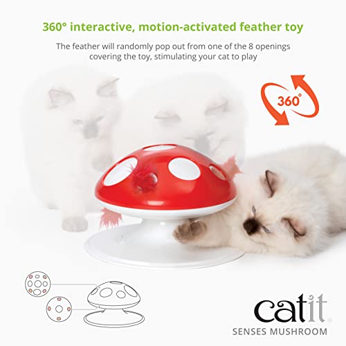 Catit Senses 2.0 Mushroom and Feather 360-Degree Battery Operated Interactve Teaser Cat Toy