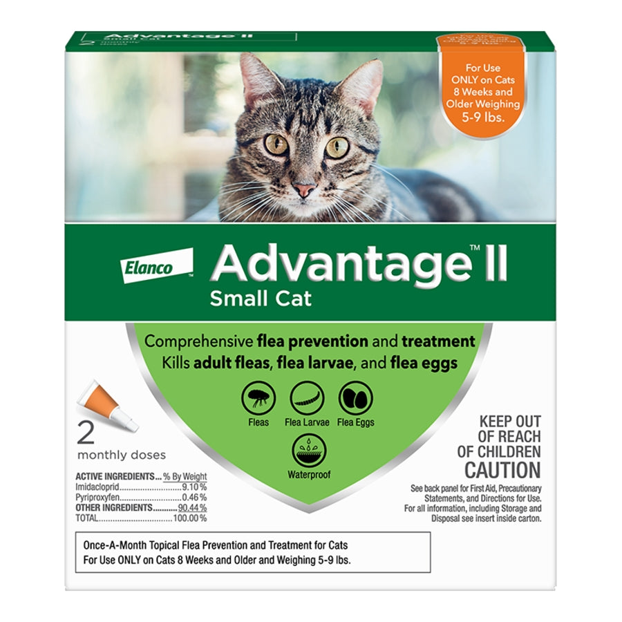 Elanco Advantage II Small Cat 2-Month Dose Flea and Tick Spot-on Treatment - 5-9 Lbs - Orange - 2 Pack
