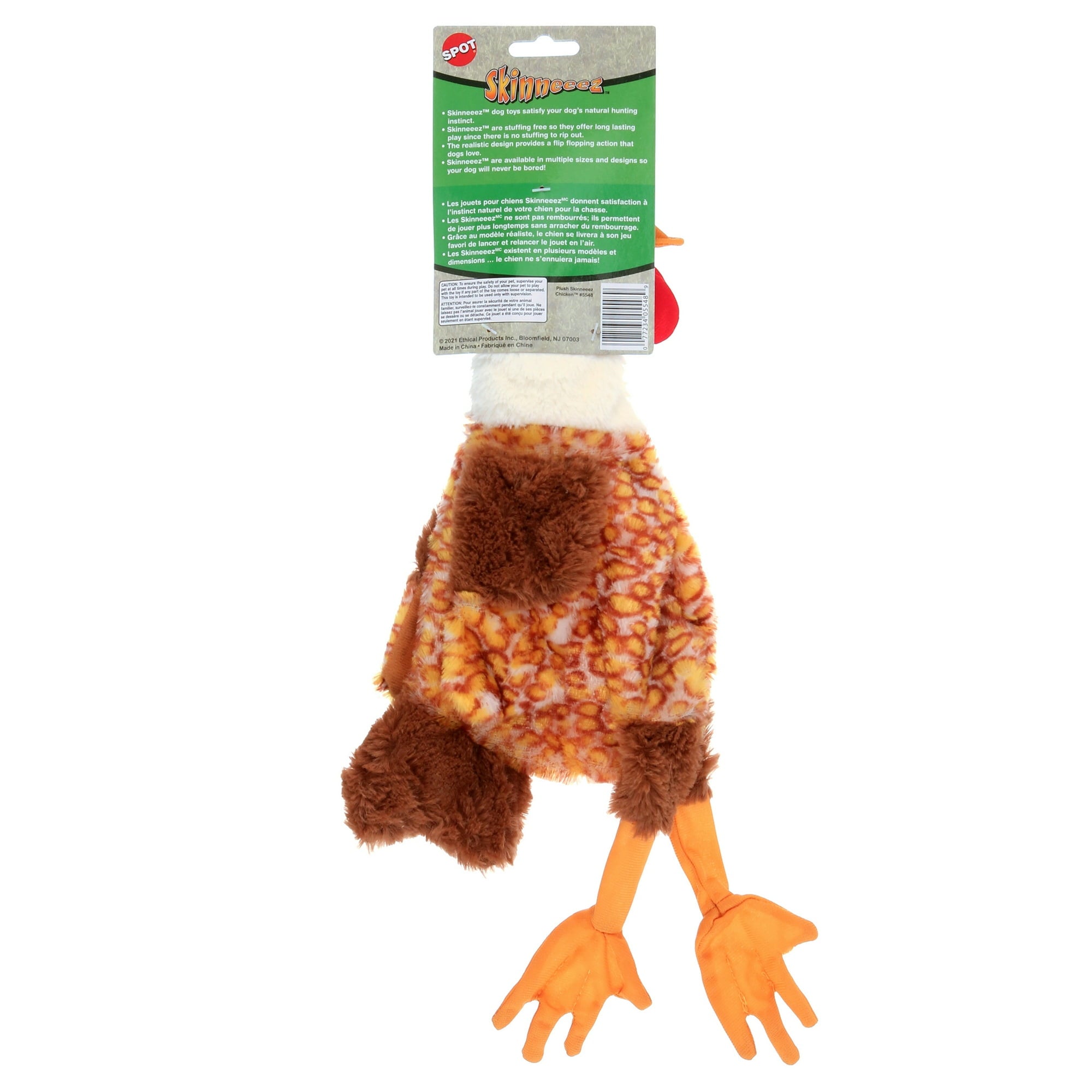 Ethical SPOT Skinneeez Stuffing-Free Barnyard Chicken Squeak and Soft Dog Toy