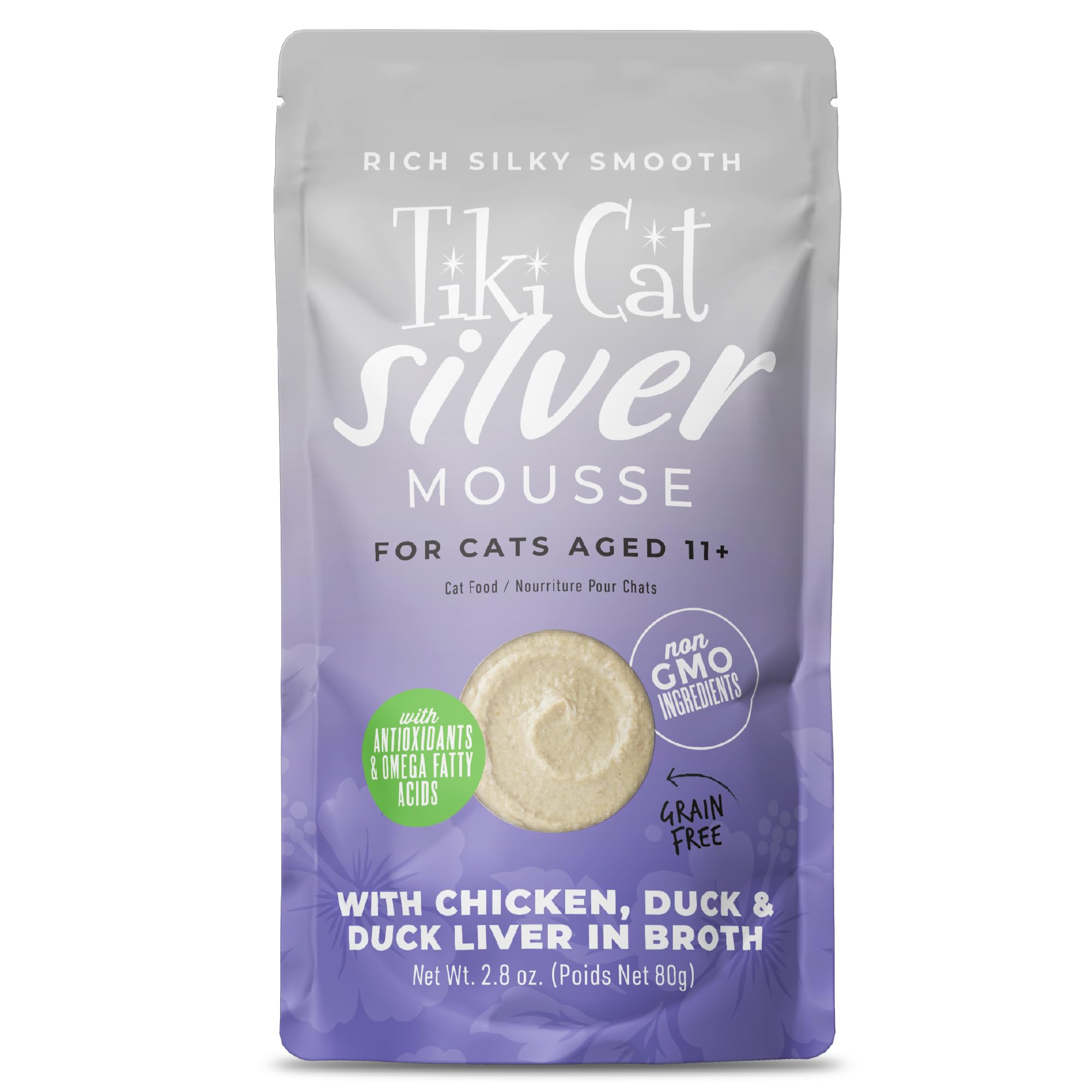 Tiki Cat Silver Mousse Grain-Free Chicken Duck and Duck Liver in Broth Senior Adult Wet Cat Food Pouch - 2.8 Oz - Case of 12 Default Title