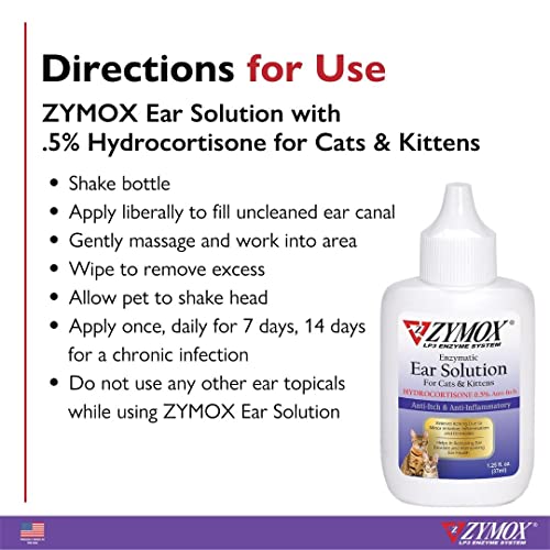 Zymox Enzymatic .5% Hydrocortisone Anti-Itch and Anti-Inflammatory Cat and Kitten Ear Solution - 1.25 Oz