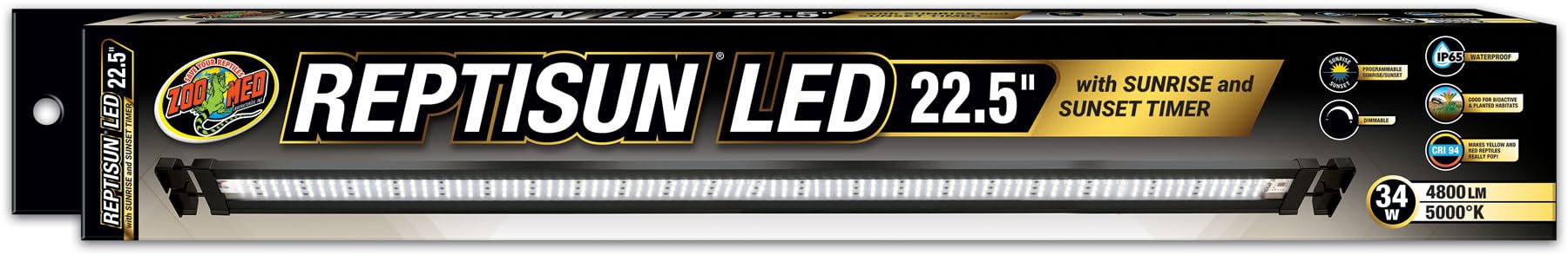 Zoo Med Laboratories ReptiSun LED with Sunrise and Sunset Timer Terrarium Light and Extendable Hood Fixture 34 Watt - 22.5 Inch