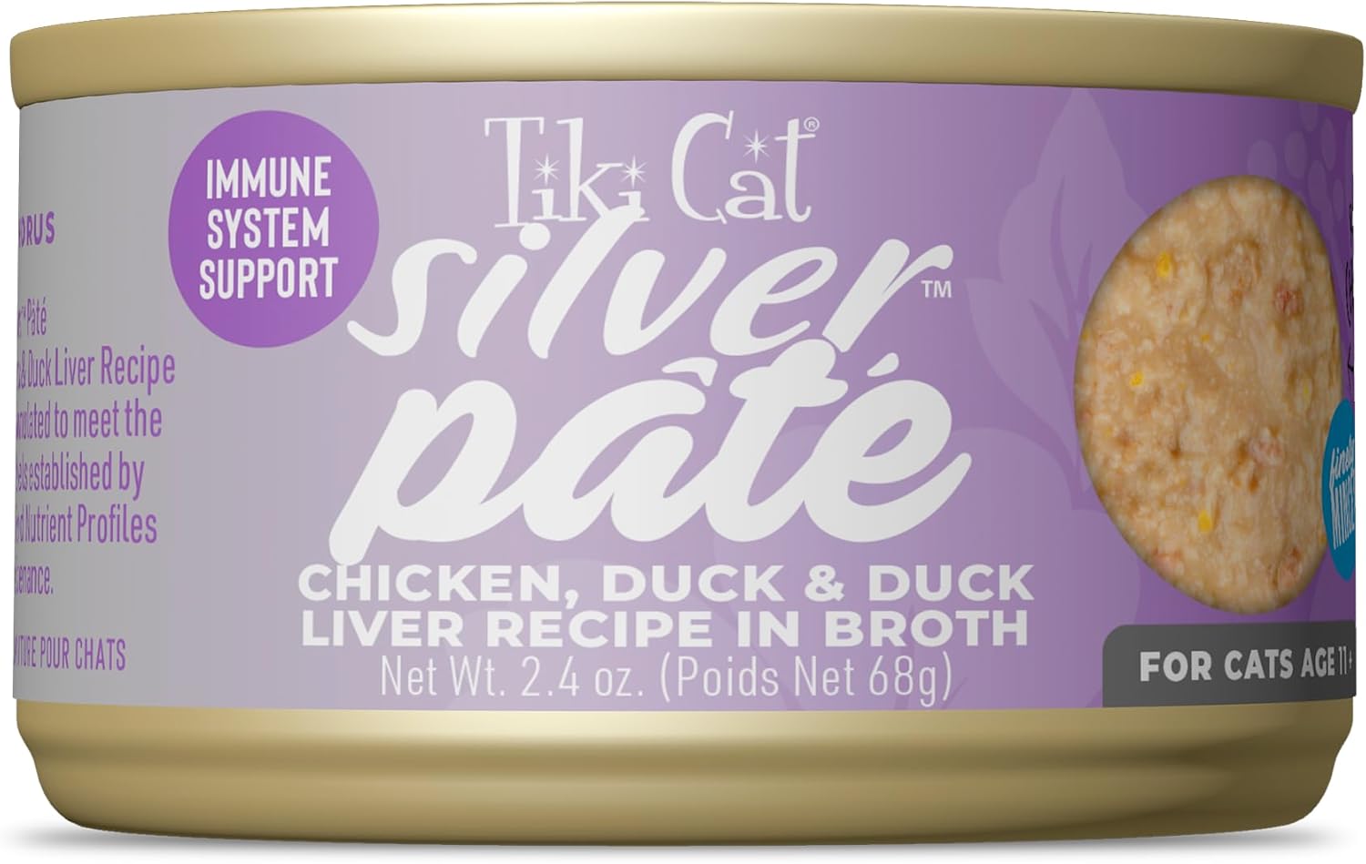 Tiki Cat Silver Pate Grain-Free Chicken Duck and Duck Liver in Broth Senior Adult Canned Cat Food - 2.4 Oz - Case of 12 Default Title