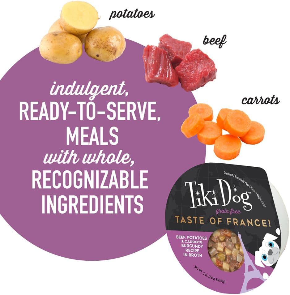 Tiki Dog Taste of The World France Beef Potatoes and Carrots in Broth Wet Dog Food Trays - 3 Oz - Case of 10