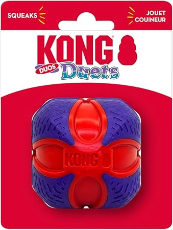 Kong Duets Duos Lightweight Bouncing Ball Multi-Surfaced Squeak and Fetch Rubber Dog Toy - Medium