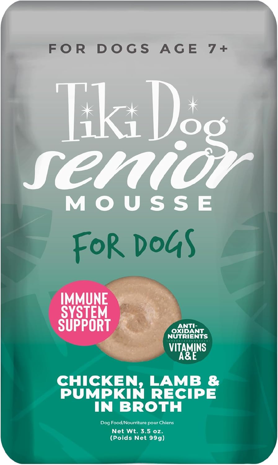 Tiki Dog Senior Mousse Immune Support Chicken Lamb and Pumpkin in Broth Adult Wet Dog Food Pouch - 3.5 Oz - 2 Pack Default Title