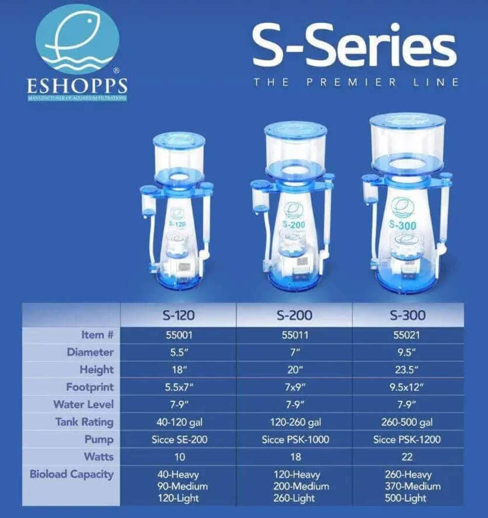 EShopps S-200 PREMIER Intelligent Design Space Saving Protein Skimmer - 120-260 Gallons  