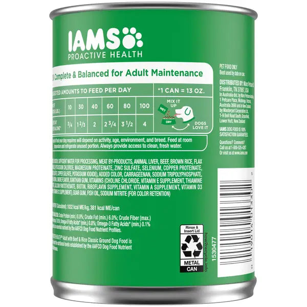 IAMS ProActive Health Ground Dinner Beef and Rice Adult Canned Dog Food - 13.2 Oz - Case of 12