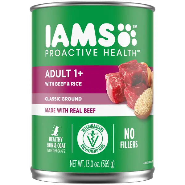 IAMS ProActive Health Ground Dinner Beef and Rice Adult Canned Dog Food - 13.2 Oz - Case of 12 Default Title