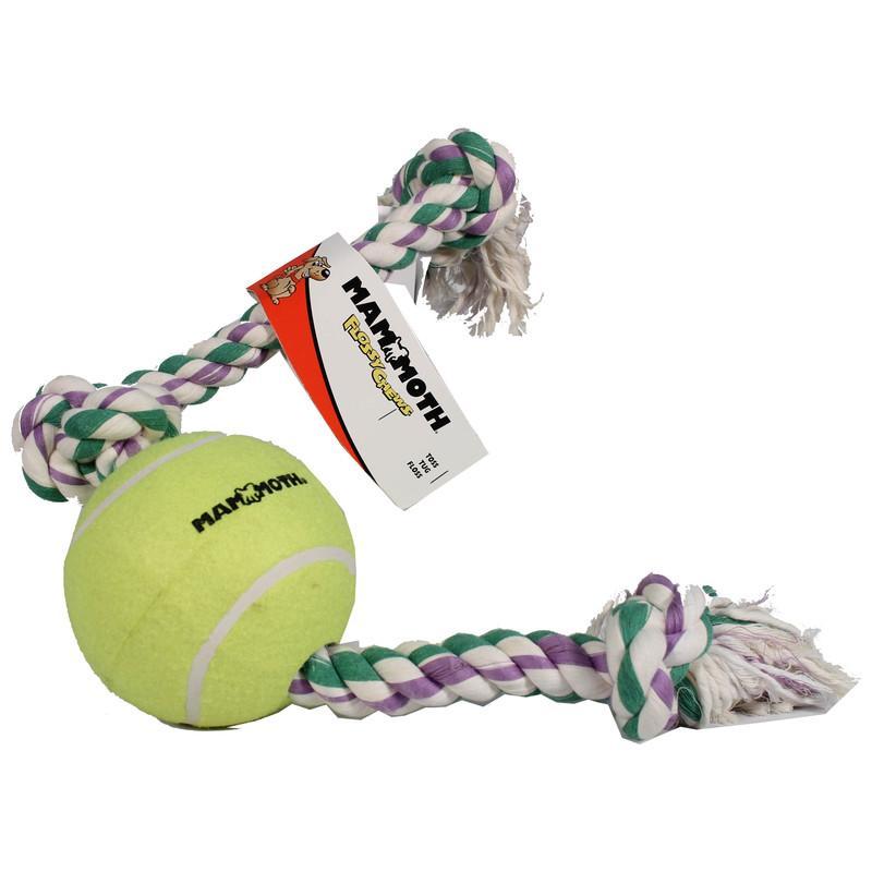 Mammoth Pet Products Flossy Tug Rope Dog Toy with Big 6 Inch Tennis Ball - Extra Large - 36 Inch