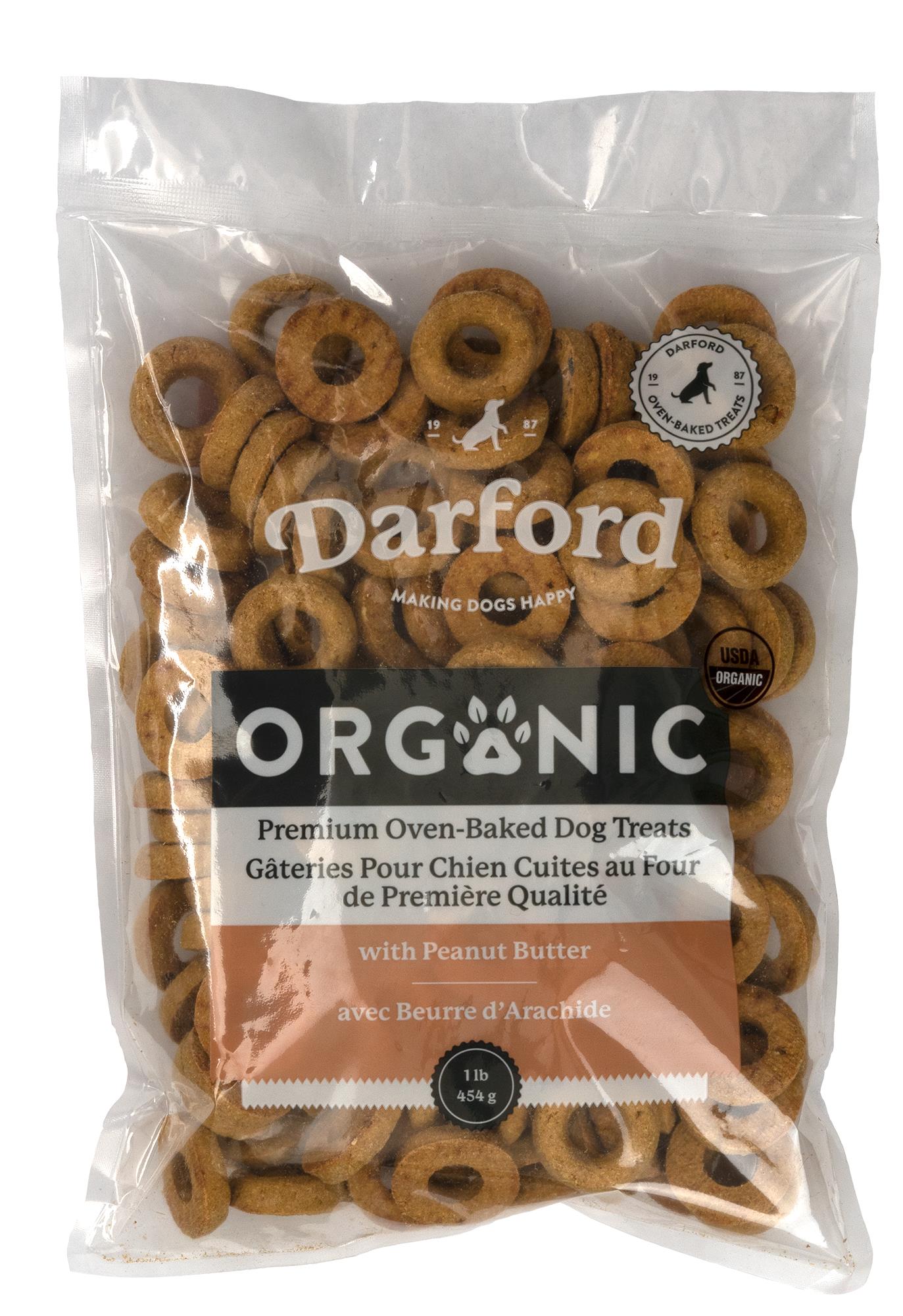 Darford Organic Premium Oven-Baked Circles Peanut Butter Crunchy Dog Treats 1 Lb - 6 Pack