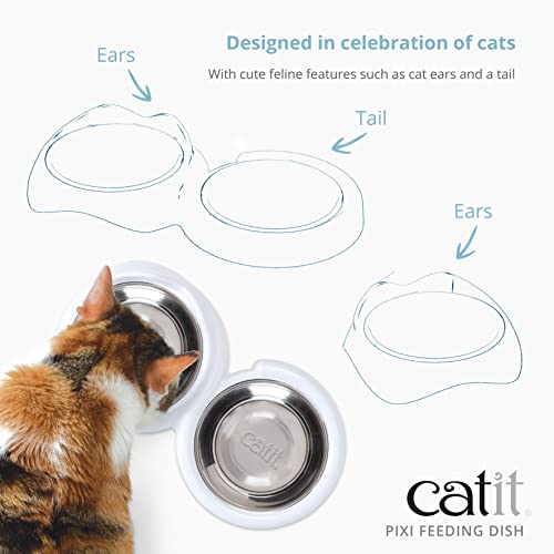 Catit PIXI Feeding Dish Pet Food Bowl with Removable Stainless Steel Bowl - White