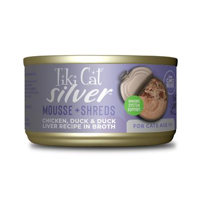 Tiki Cat Silver Mousse and Shreds Chicken Duck and Duck Liver in Broth Senior Adult Canned Cat Food - 2.4 Oz - Case of 12 Default Title
